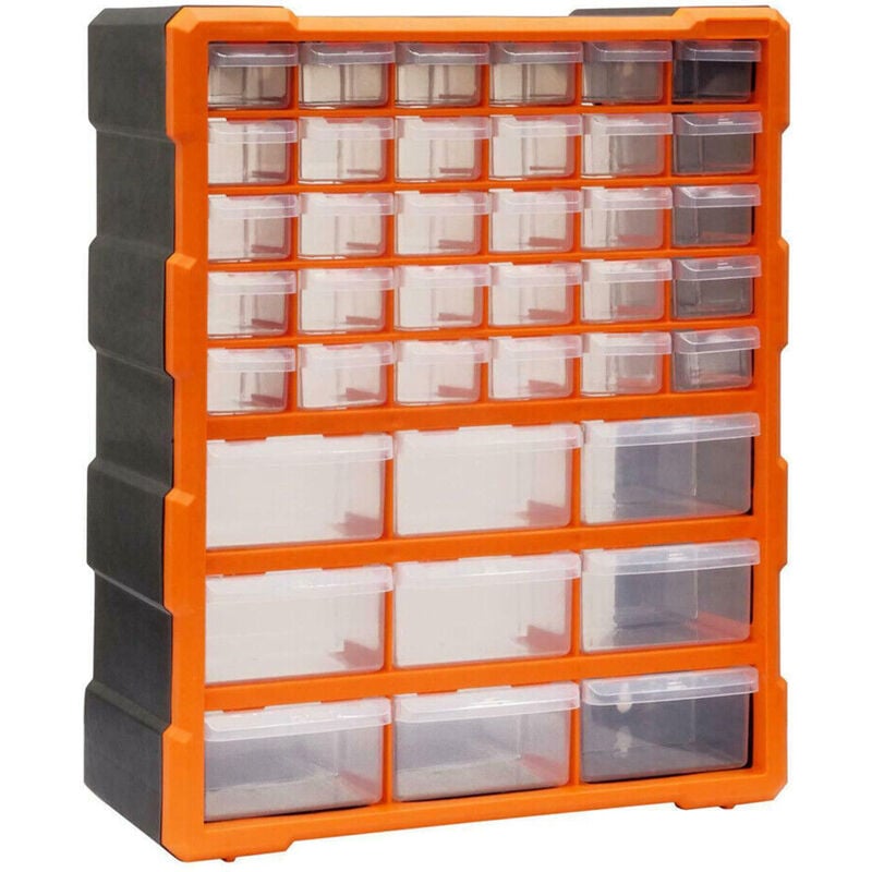 foto del prodotto cassetta portautensili organizer con 39 cassetti in plastica, armadietto portautensili con viti 38x16x47,5 cm sicura e non tossica