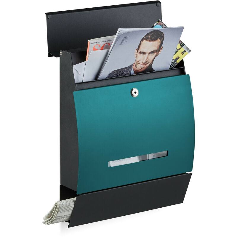 foto del prodotto cassetta postale, casetta della posta, portagiornale, buca lettere, acciaio, hxlxp 45x35x11 cm, nero verde relaxdays