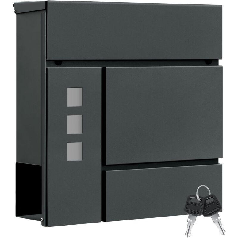 foto del prodotto cassetta postale con 3 finestre trasparenti, coperchio chiudibile con chiave, antracite, 37x10,5x37cm - woltu
