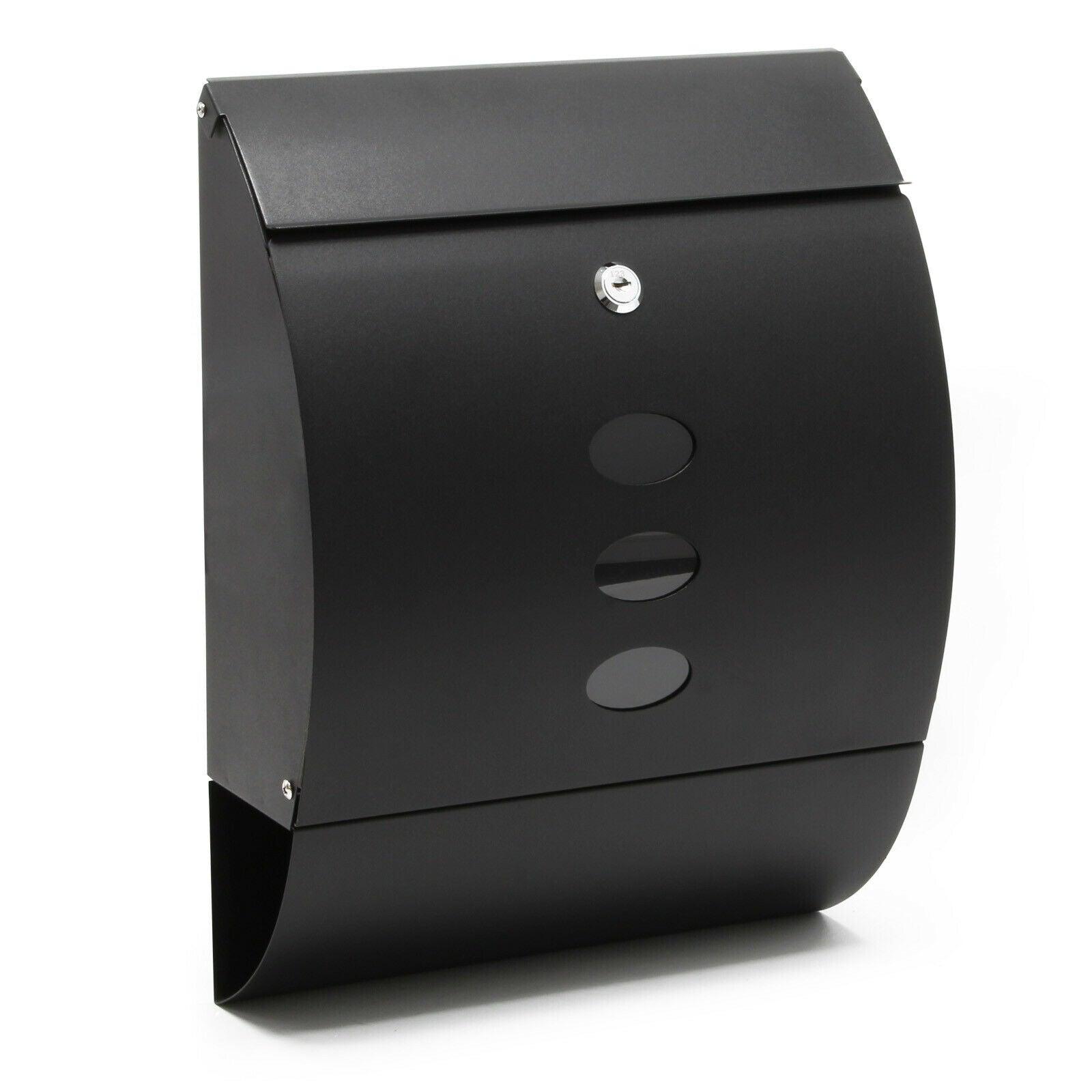 foto del prodotto cassetta postale da parete di design con scomparto per giornali in acciaio zincato 32 x 40 x 12 cm nero 16 0000081