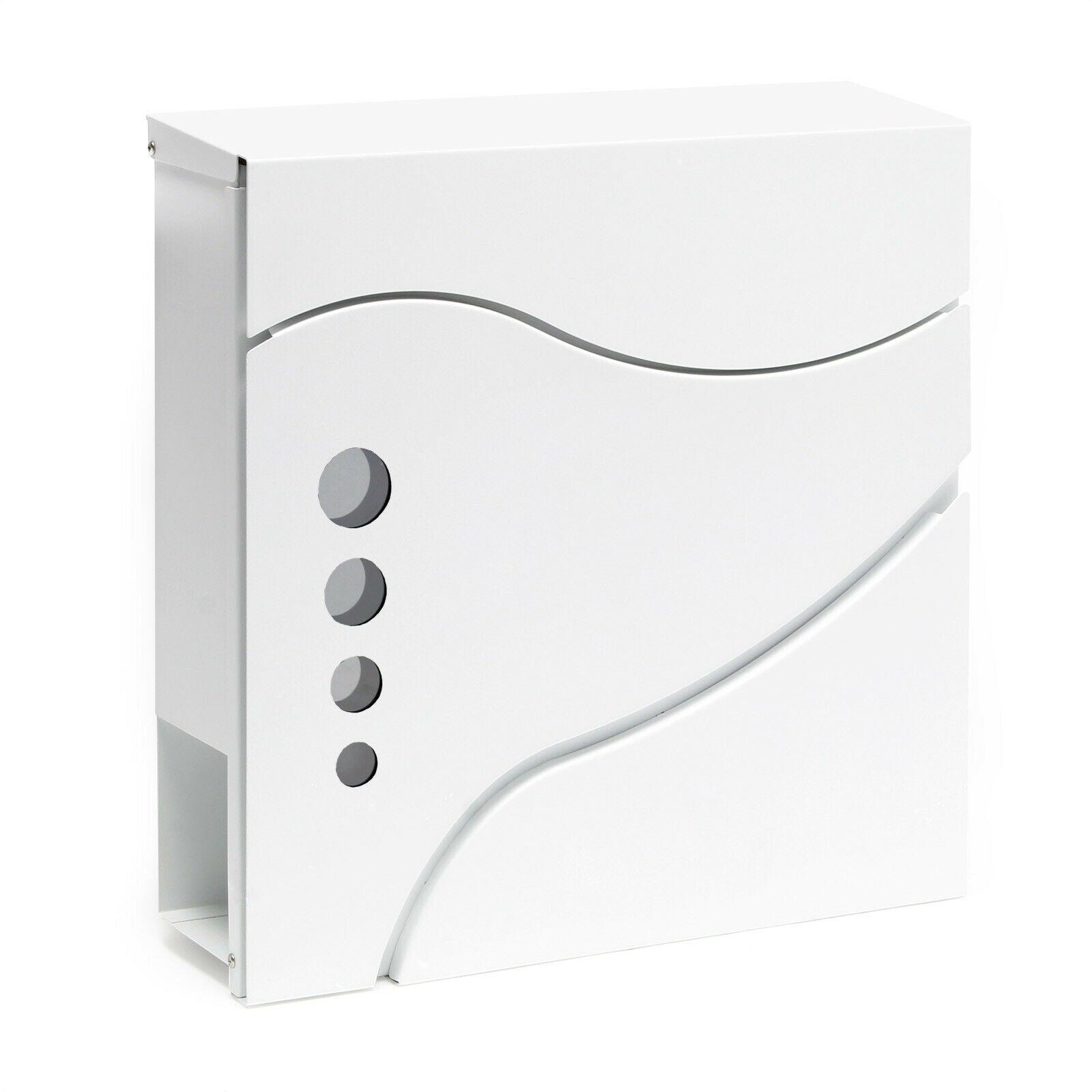 foto del prodotto cassetta postale da parete di design con scomparto per giornali in acciaio zincato 37 x 37 x 10,5 cm bianco 16 0000084
