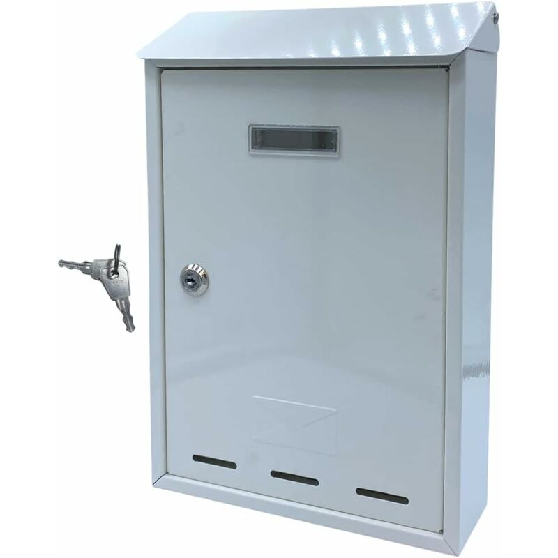 foto del prodotto cassetta postale da parete, per esterno, in acciaio galvanizzato con finestrella, chiusura a chiave e targhetta nome, buca made in italy bianco 