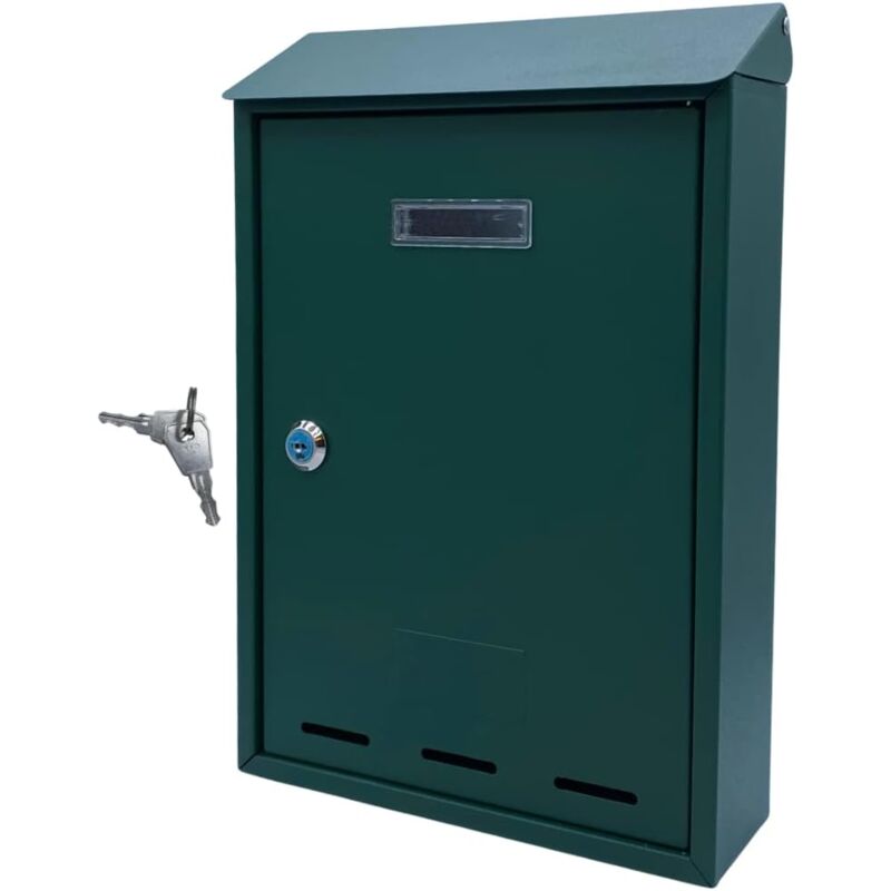 foto del prodotto cassetta postale da parete, per esterno, in acciaio galvanizzato con finestrella, chiusura a chiave e targhetta nome, buca made in italy verde 