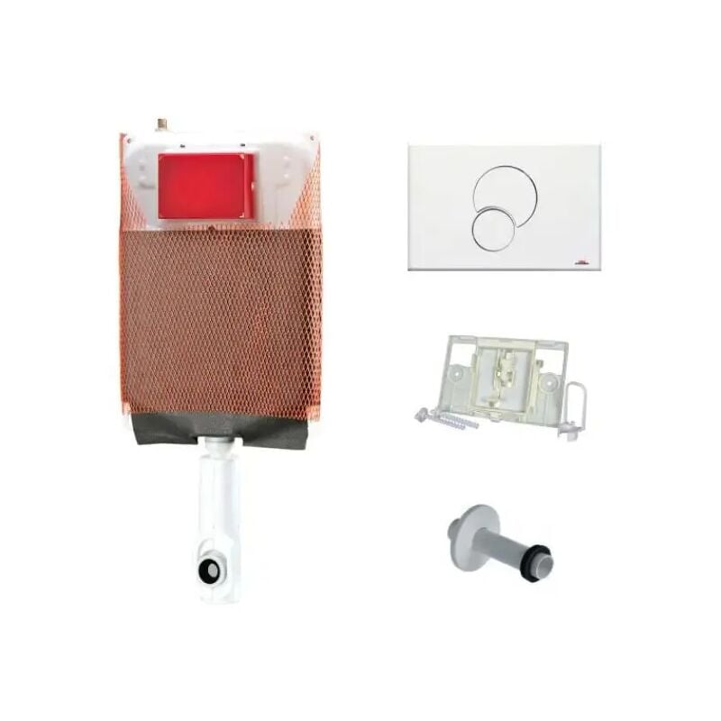 foto del prodotto cassetta scarico wc ad incasso con placca bianca controplacca e canotto modello monolith 9.0 cassetta controplacca placca bianca canotto kariba