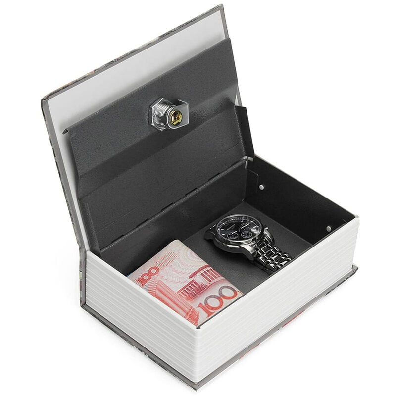 foto del prodotto cassetta sicurezza 18x11,5cm cassaforte forma libro chiave serratura portavalori