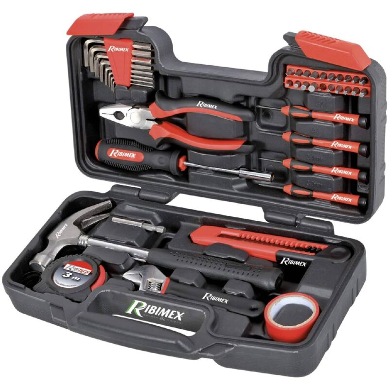 foto del prodotto cassetta utensili manuali in valigetta plastica con impugnatura soft composta da 40 pezzi totali