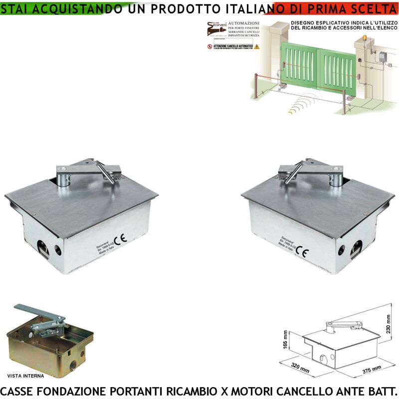 foto del prodotto cassette di fondazione portanti possono sostenere ante cancello fino a 5 q.li in acciaio zincato per motori interrati under ambidestri staffe fine
