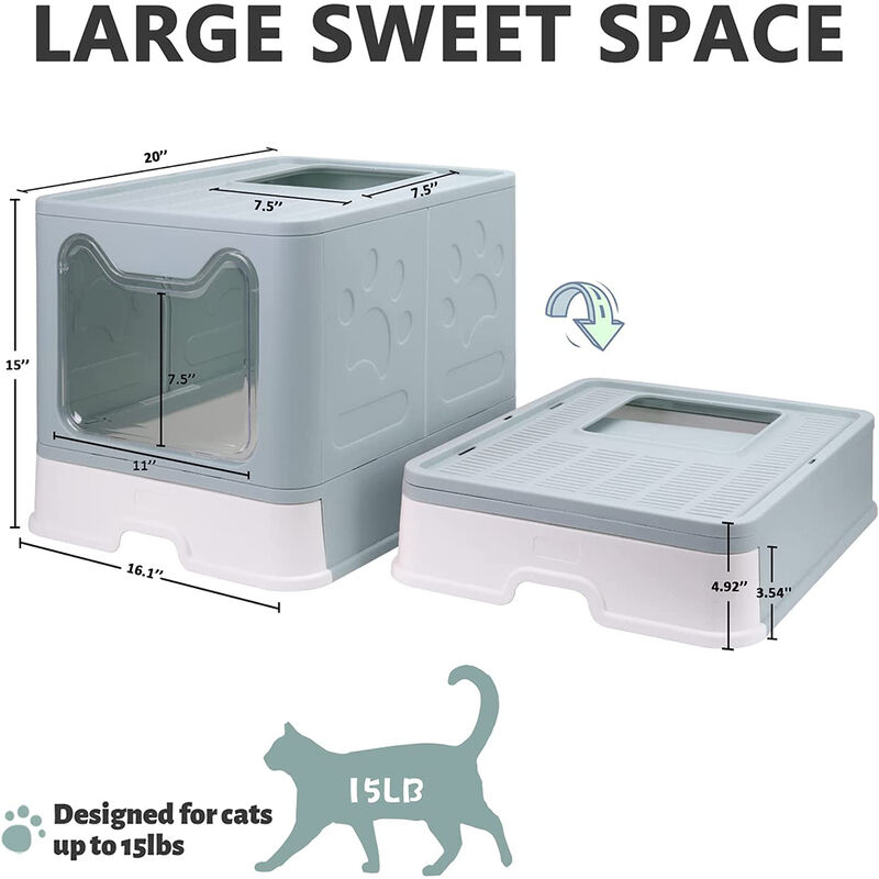 foto del prodotto cassette per lettiera gatto chiusa, toilette per gatti chiusa grande pieghevole con coperchio,blu, lettiera chiusa per gatti lettiera per gatti con