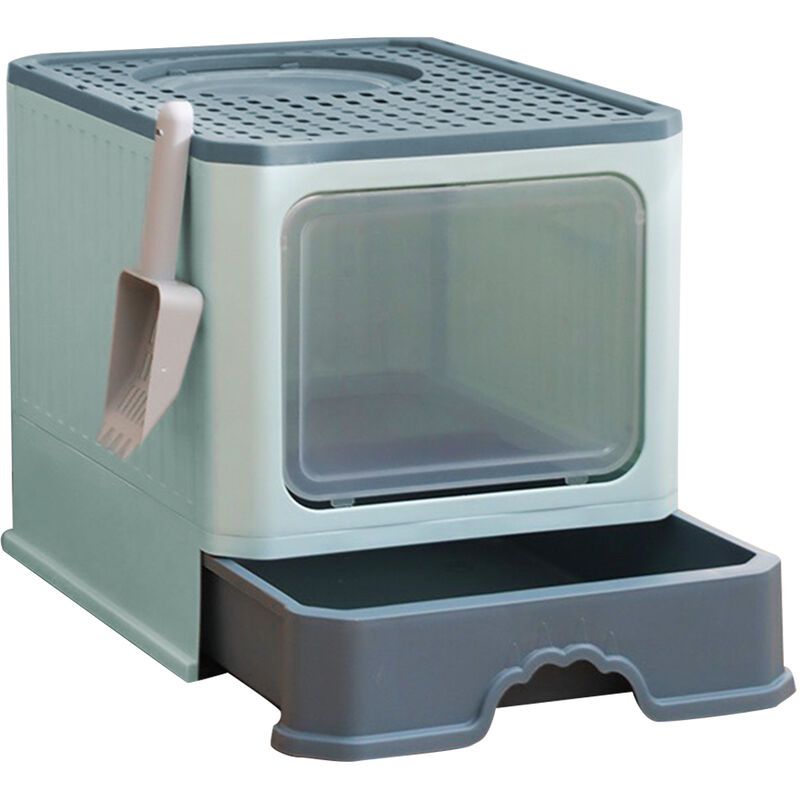 foto del prodotto cassette per lettiera gatto chiusa, toilette per gatti chiusa grande pieghevole con coperchio, lettiera chiusa per gatti lettiera per gatti con pala