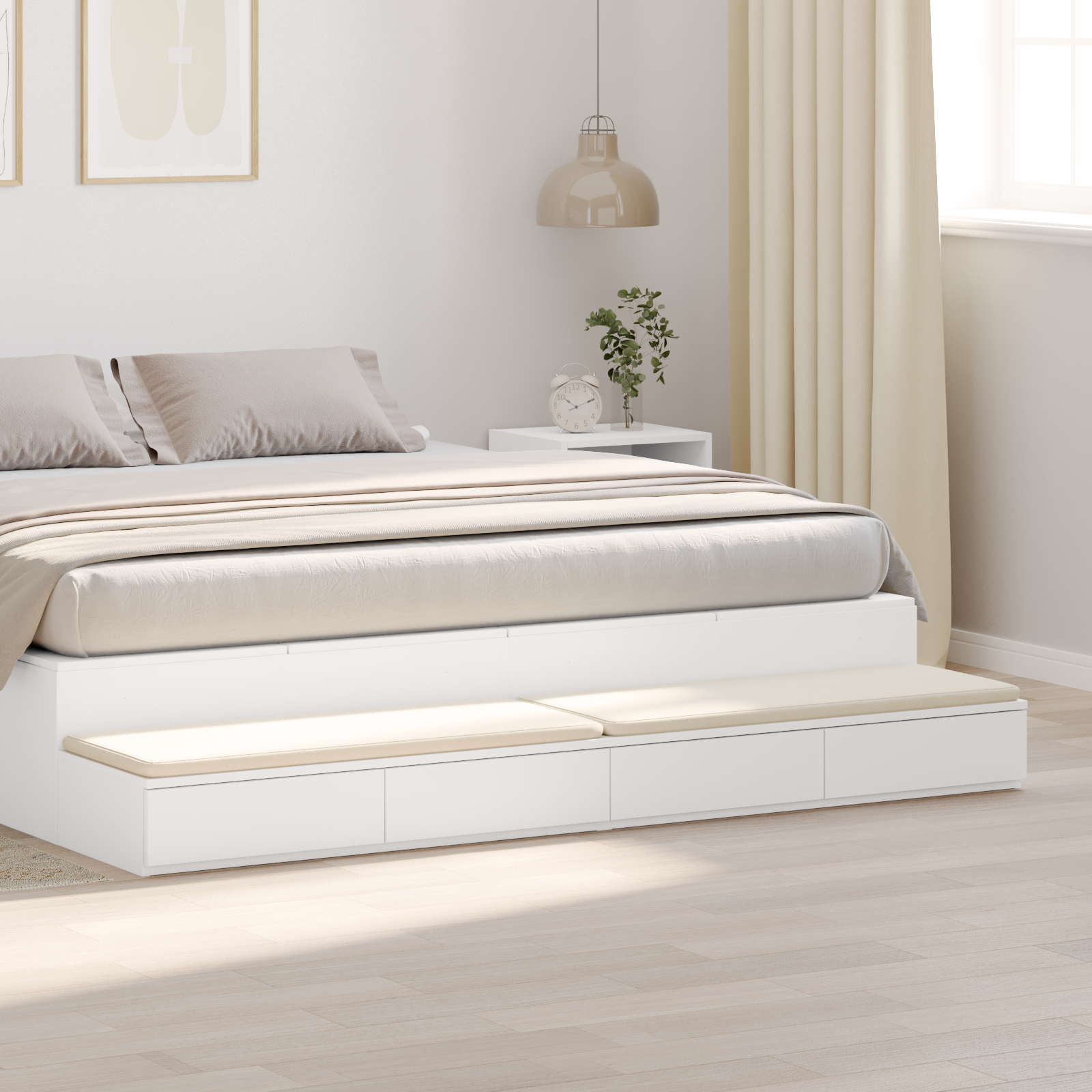 foto del prodotto cassetti per letto bianchi 180x36,5x16,5 cm in legno ingegnerizzato