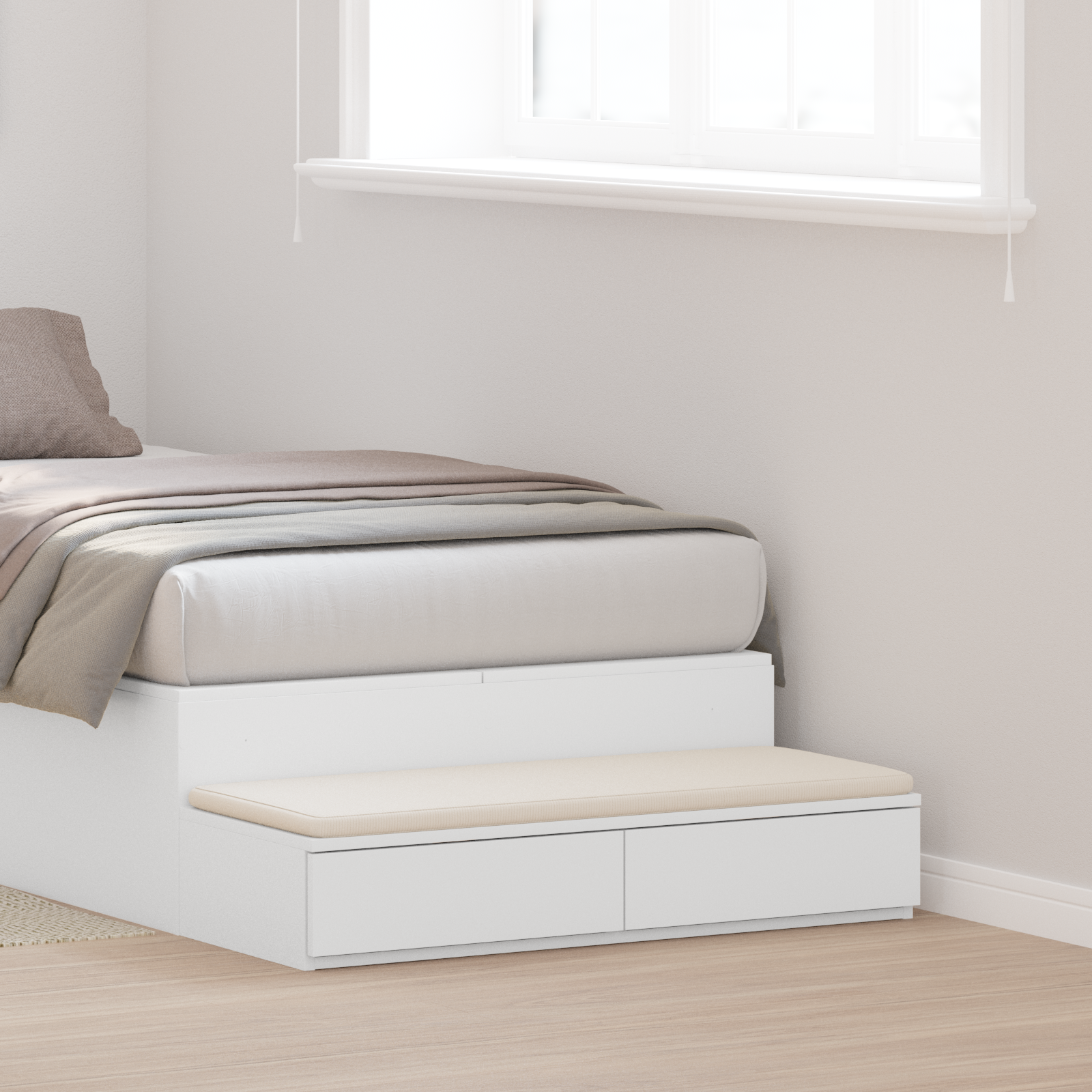 foto del prodotto cassetti per letto bianchi 90x36,5x16,5 cm in legno compensato