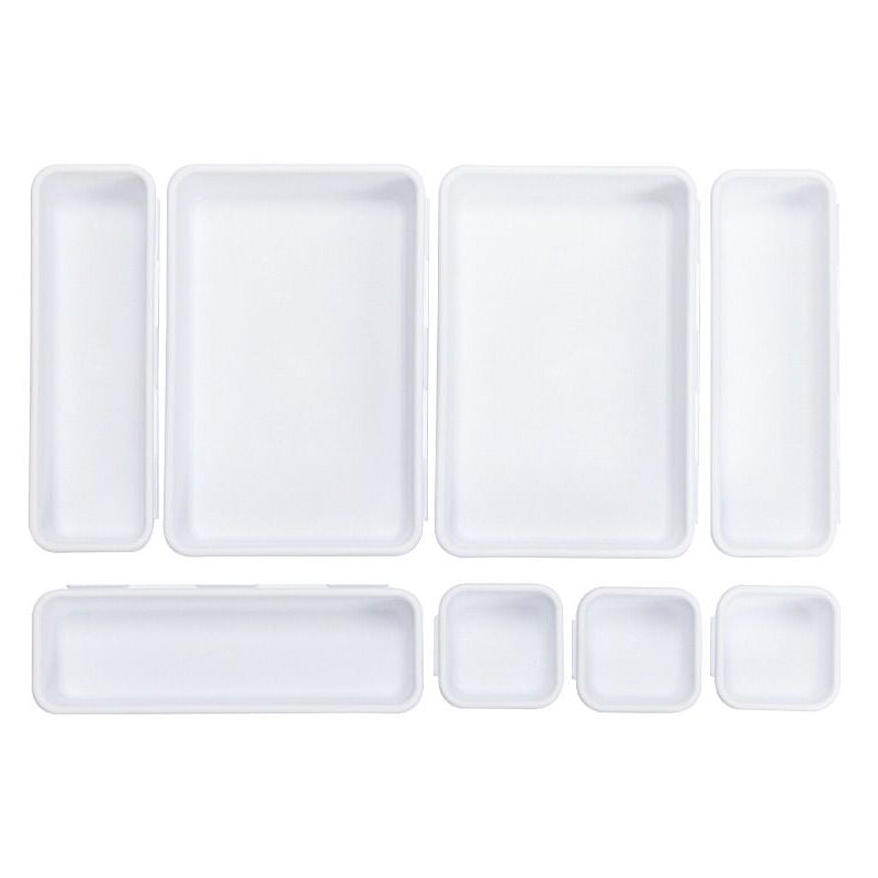 foto del prodotto cassetti portaoggetti, sistema di stoccaggio per cucina, organizzatori per cassetti, contenitori in plastica trasparente impilabili, contenitori per