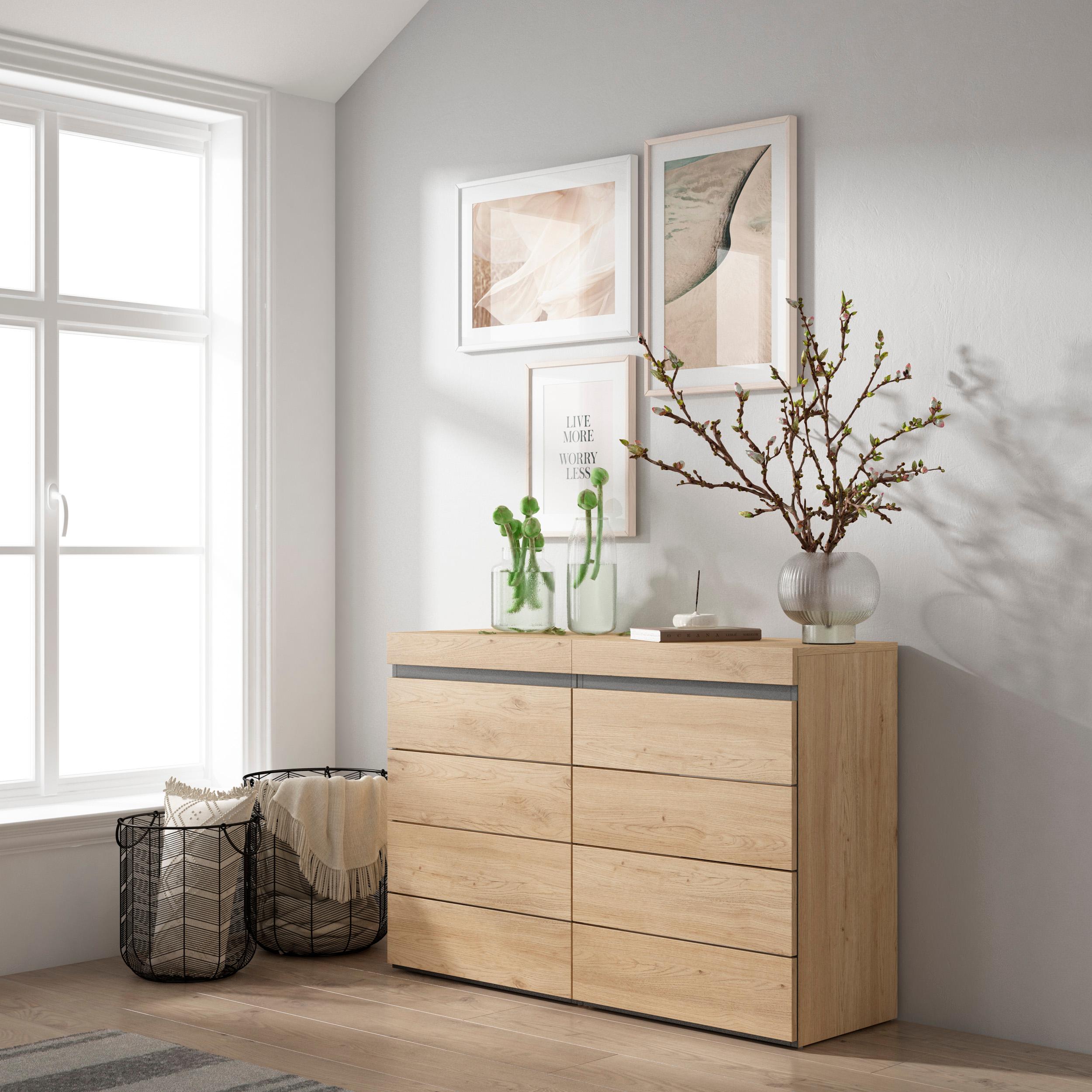 foto del prodotto cassettiera, 114x35x75cm, camera da letto, con stoccaggio, colore rovere rf3435