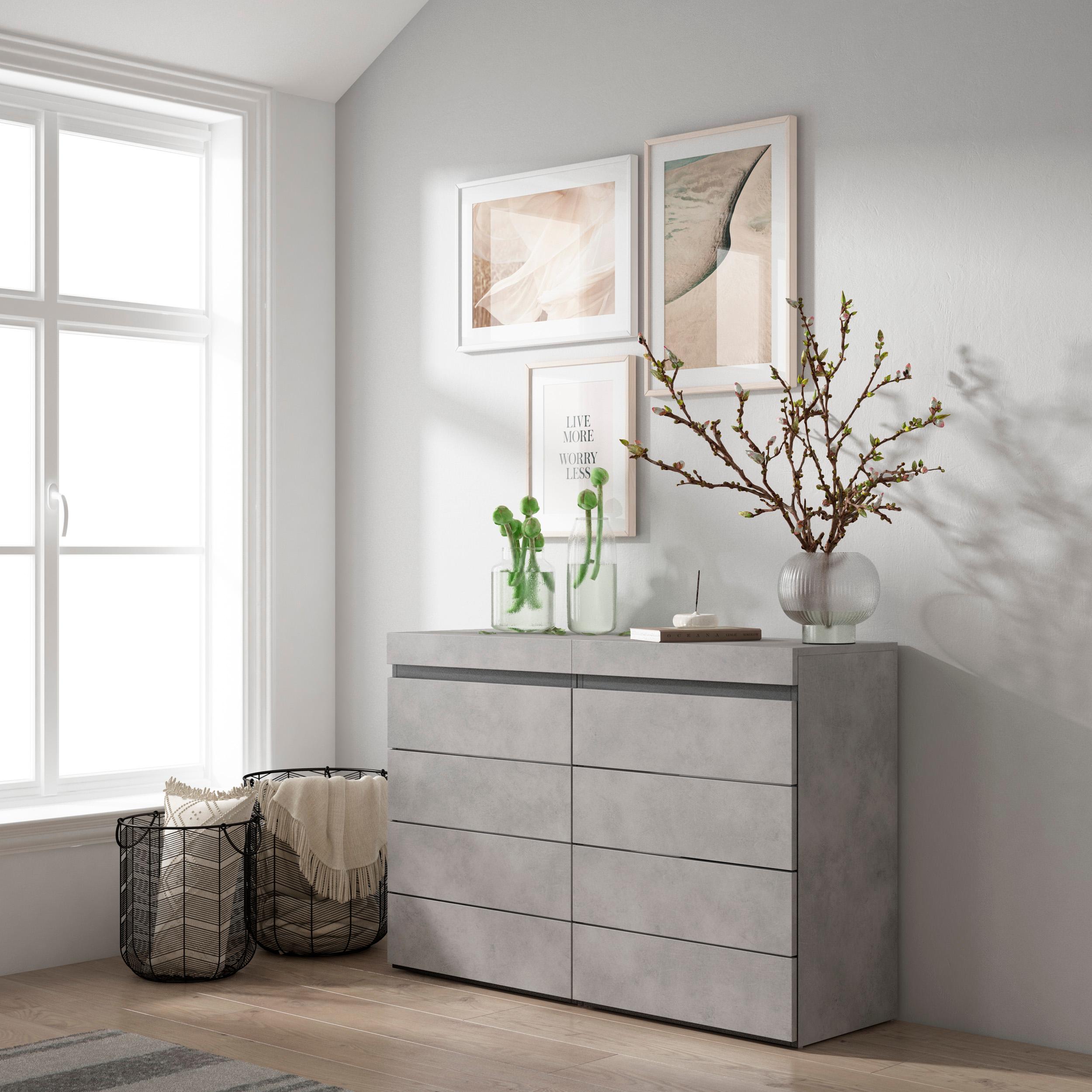 foto del prodotto cassettiera, 114x35x75cm, camera da letto, con stoccaggio, grigio cemento rf3428
