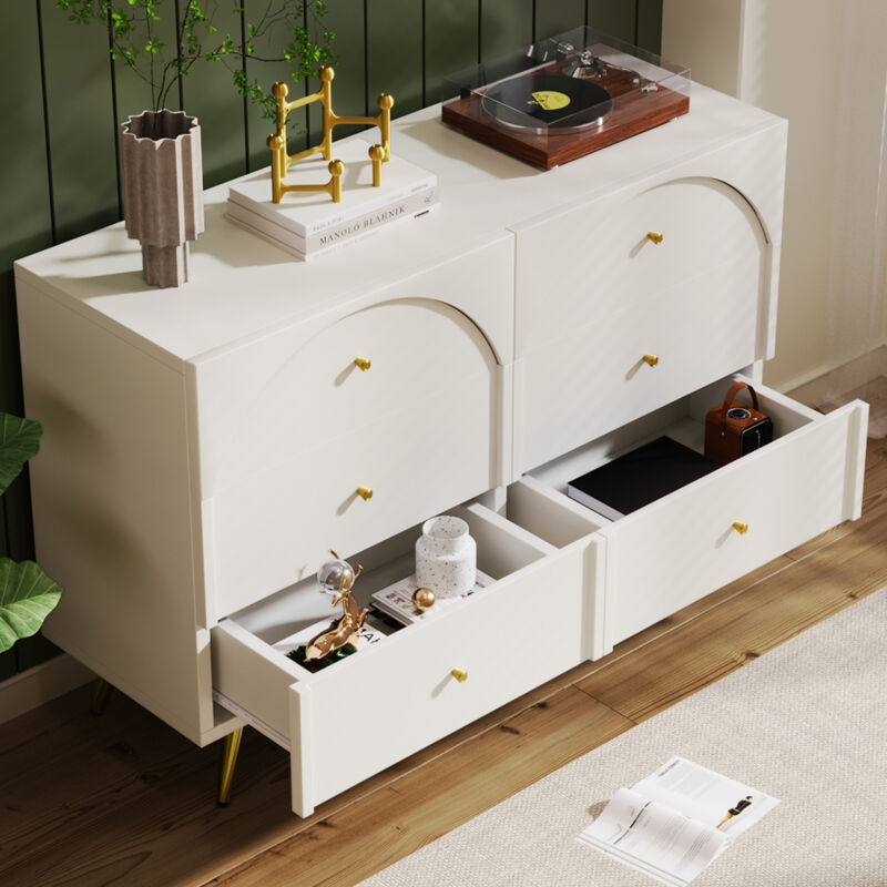 foto del prodotto cassettiera 120x40x85cm con 6 cassetti, credenze, buffet e madie, maniglie e gambe dorate, legno e metallo, bianco