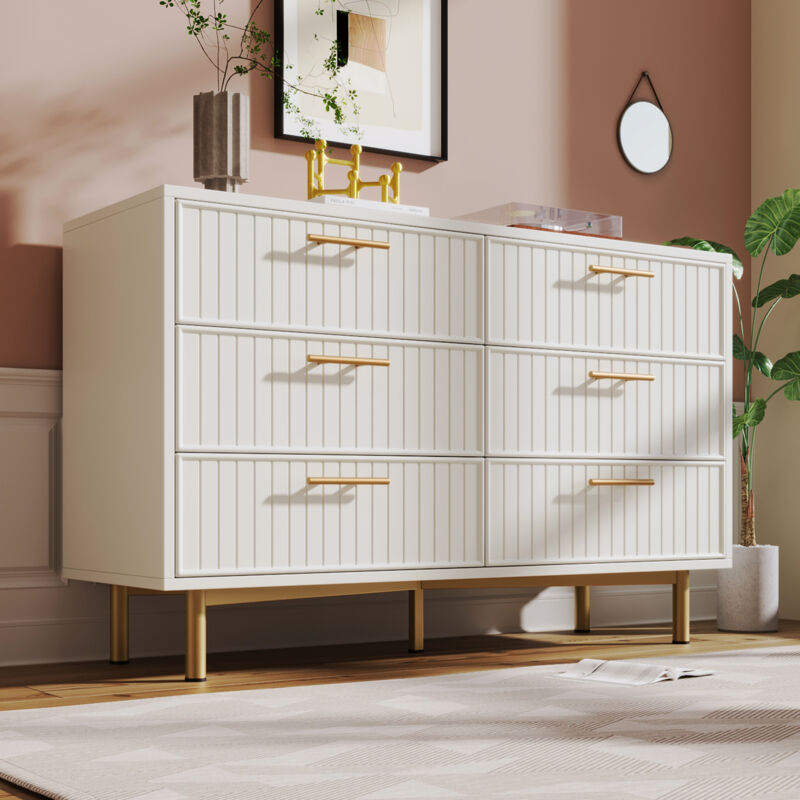 foto del prodotto cassettiera 120x75x40 cm, credenza, mobile contenitore, ripiani regolabili, 6 cassetti, bianco