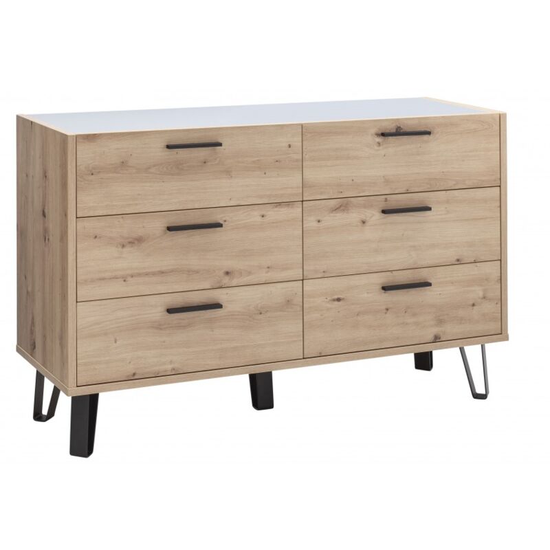 foto del prodotto cassettiera 138 cm rovere e grigio laccato con sei cassetti sanremo