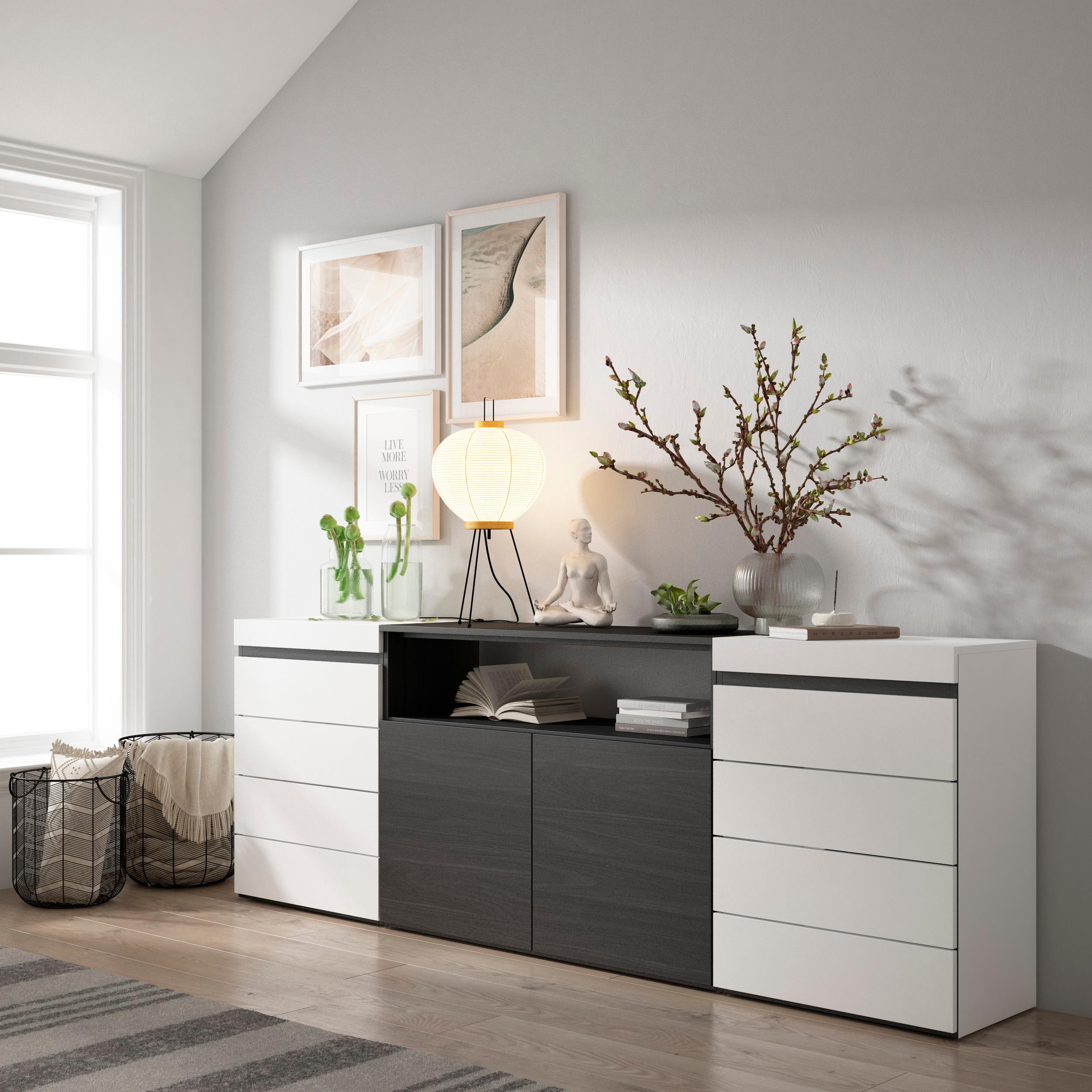 foto del prodotto cassettiera, 214x35x75cm, camera da letto, con stoccaggio, bianco e nero rf3423