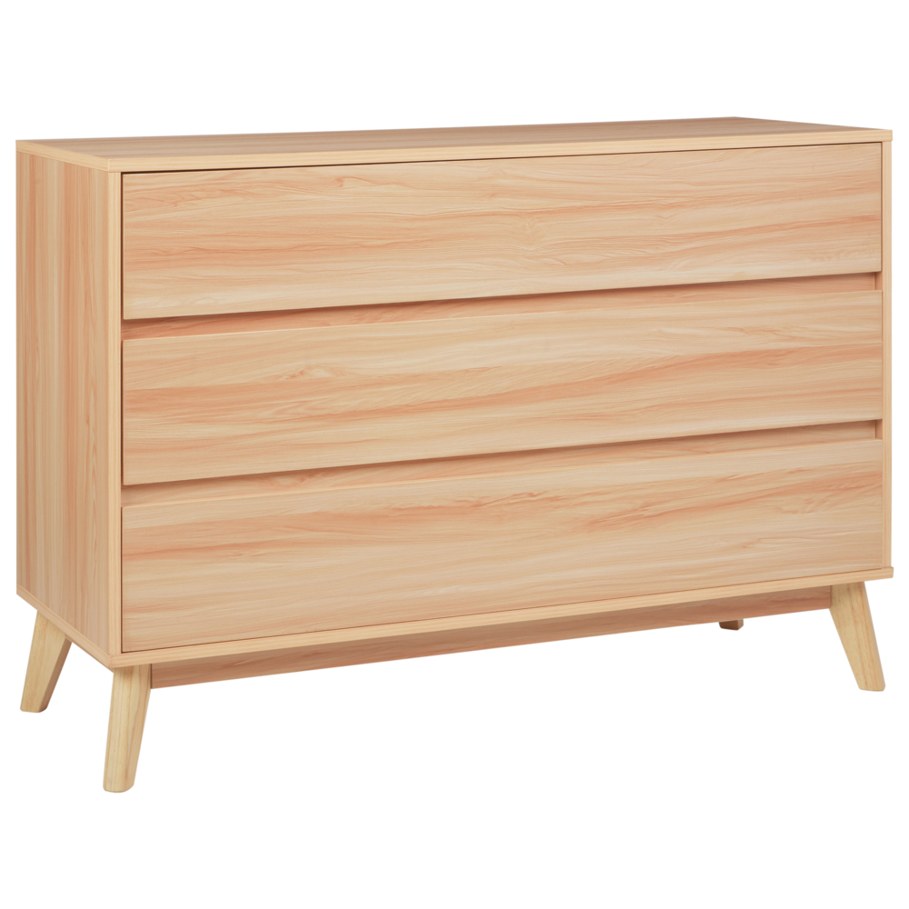 foto del prodotto cassettiera 3 cassetti in truciolato moderno gambe in pino legno chiaro sardis