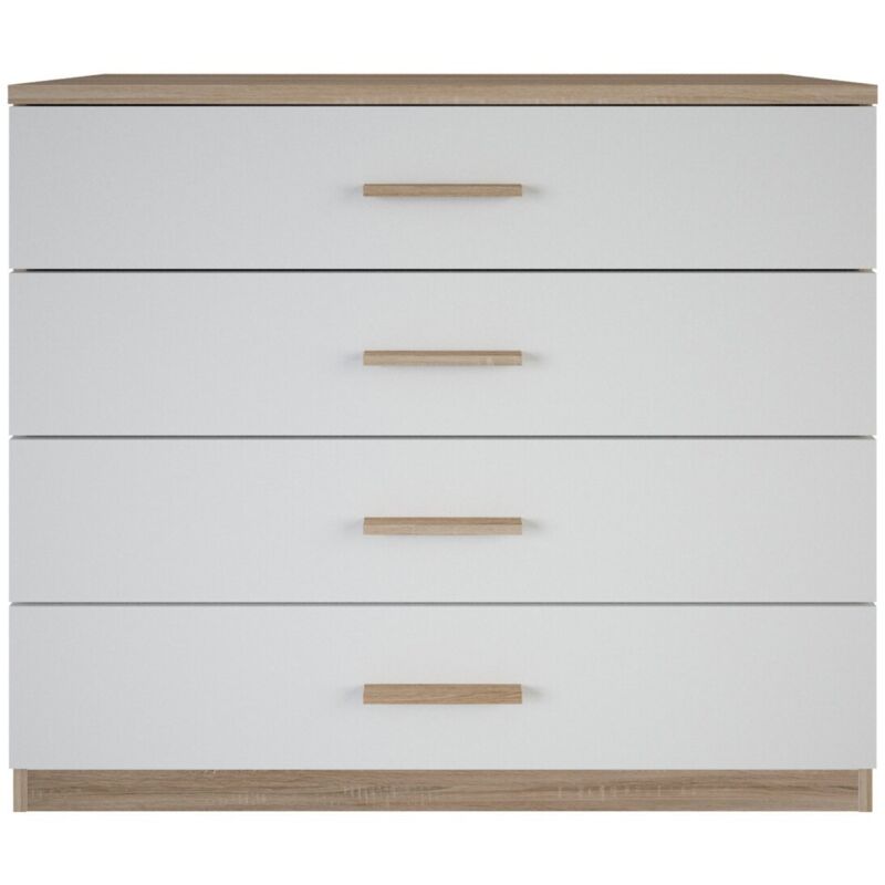 foto del prodotto cassettiera 4 cassetti bianca e decorazione legno l100 cm
