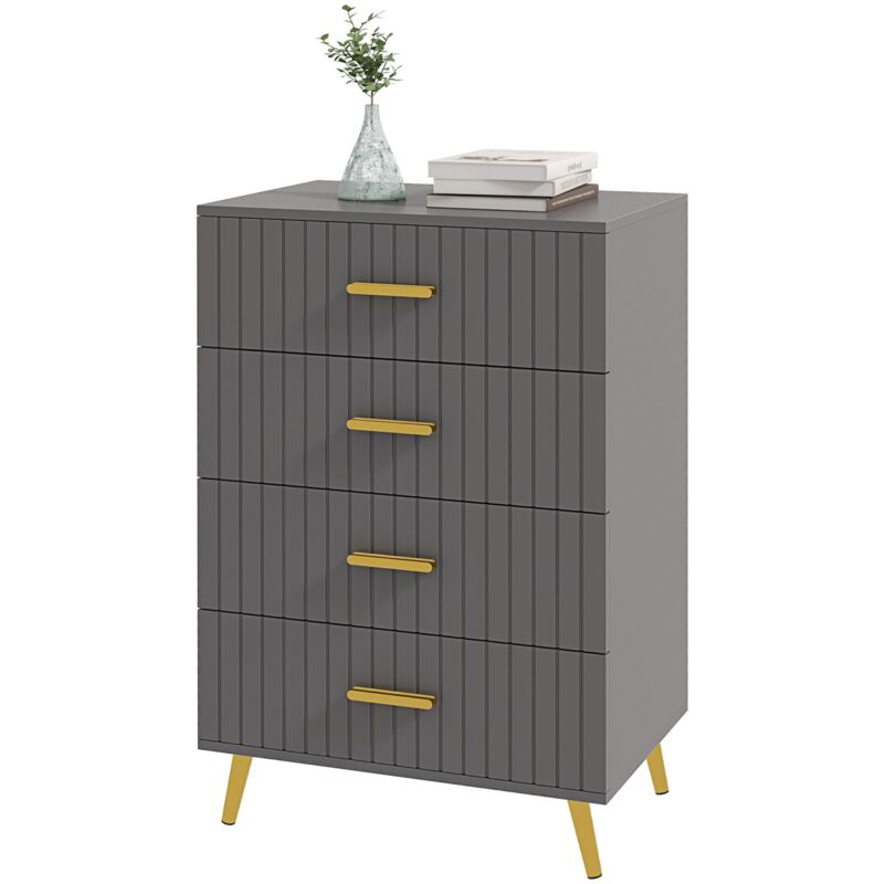 foto del prodotto cassettiera 4 cassetti design moderno 60x40x90 cm in legno e alluminio oro e grigio scuro