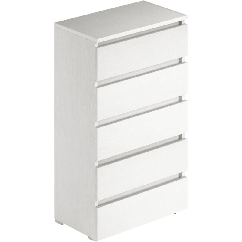 foto del prodotto cassettiera 5 cassetti 75x40x127 montata colore bianco frassinato