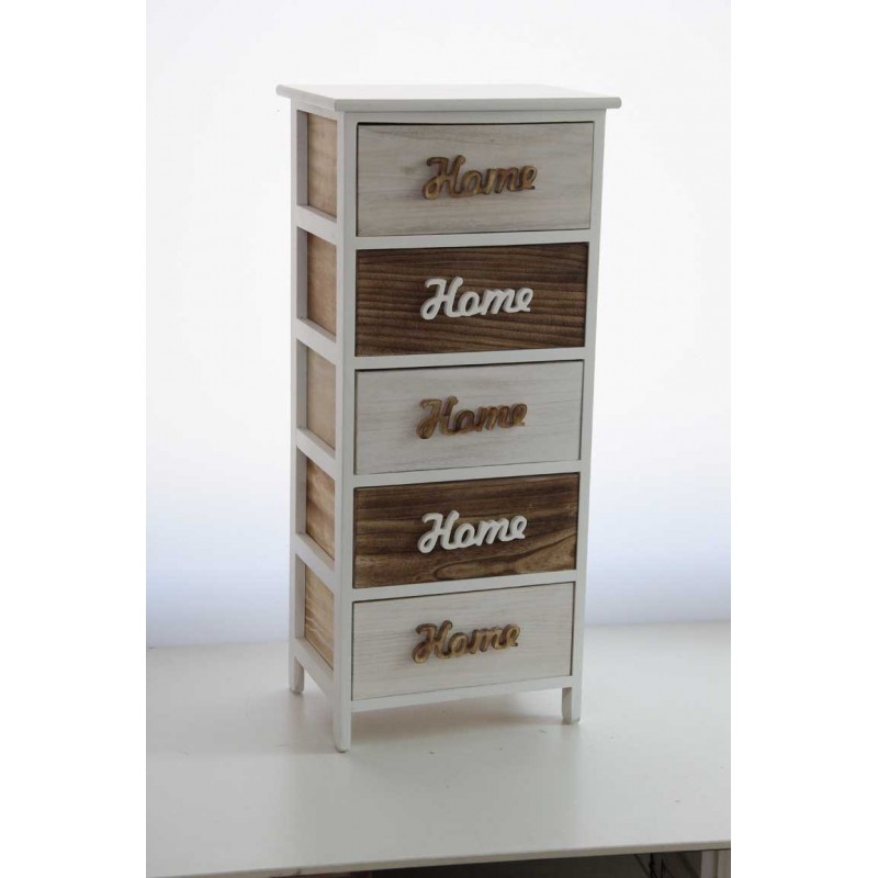 foto del prodotto cassettiera 5 cassetti home bianca e noce 40x29xh.90 cm