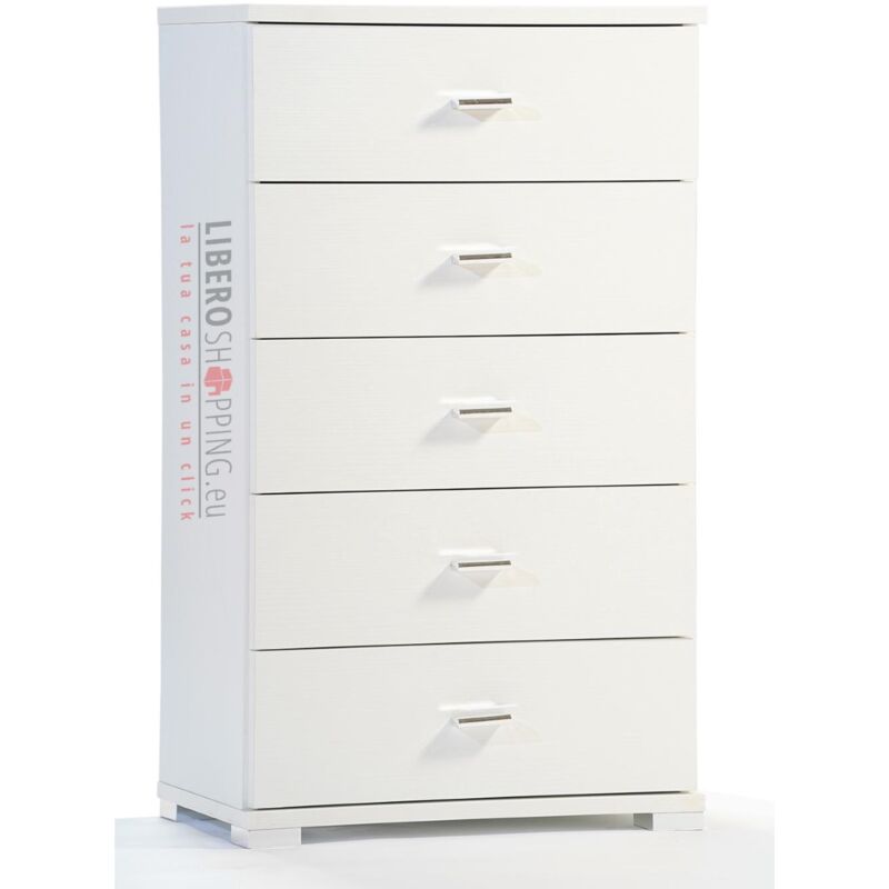 foto del prodotto cassettiera 5 cassetti in legno 53x91h cm bianco frassino