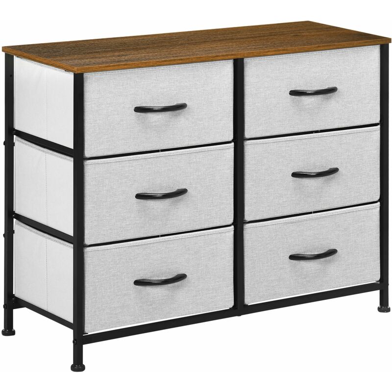 foto del prodotto cassettiera 6 cassetti 80x30x62,5 cm in legno e acciaio marrone grigio e nero