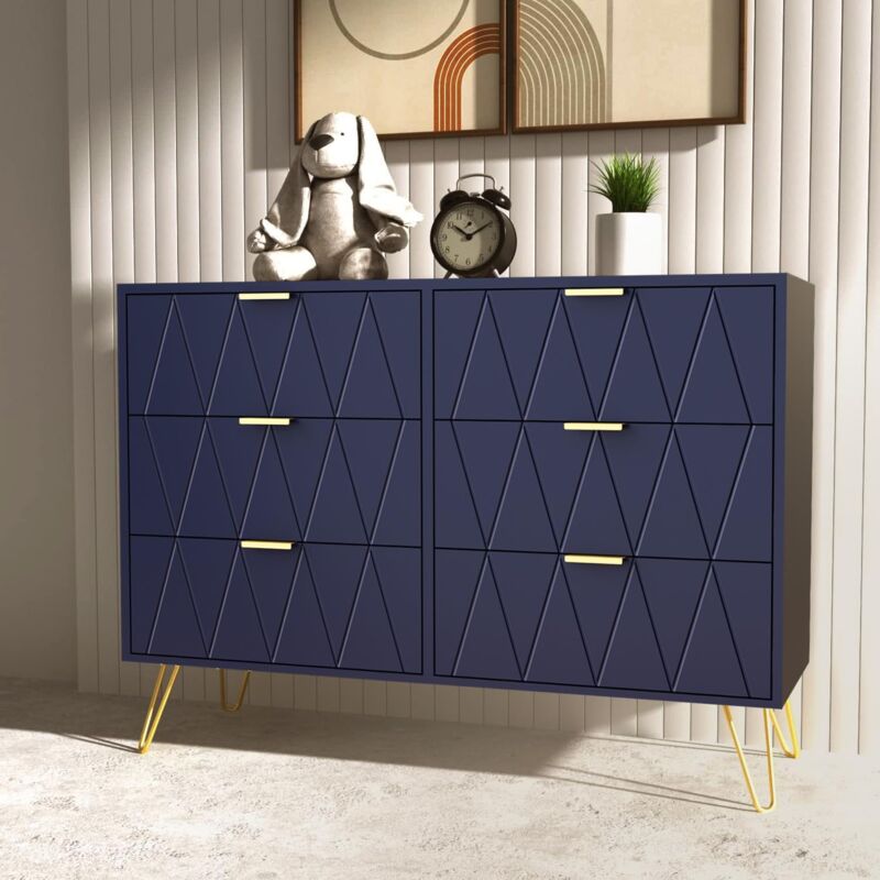 foto del prodotto cassettiera 6 cassetti, com in legno, mobile cassettiera salvaspazio per camera da letto, soggiorno, 100 x 34 x 73cm, blu uev