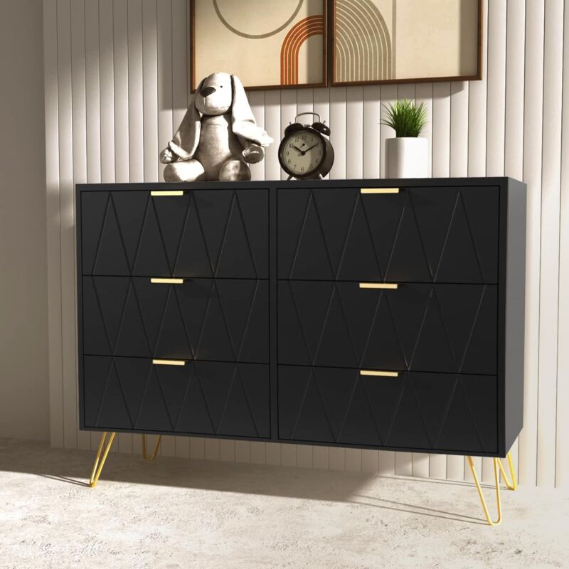 foto del prodotto cassettiera 6 cassetti, com in legno, mobile cassettiera salvaspazio per camera da letto, soggiorno, 100 x 34 x 73cm, nero uev