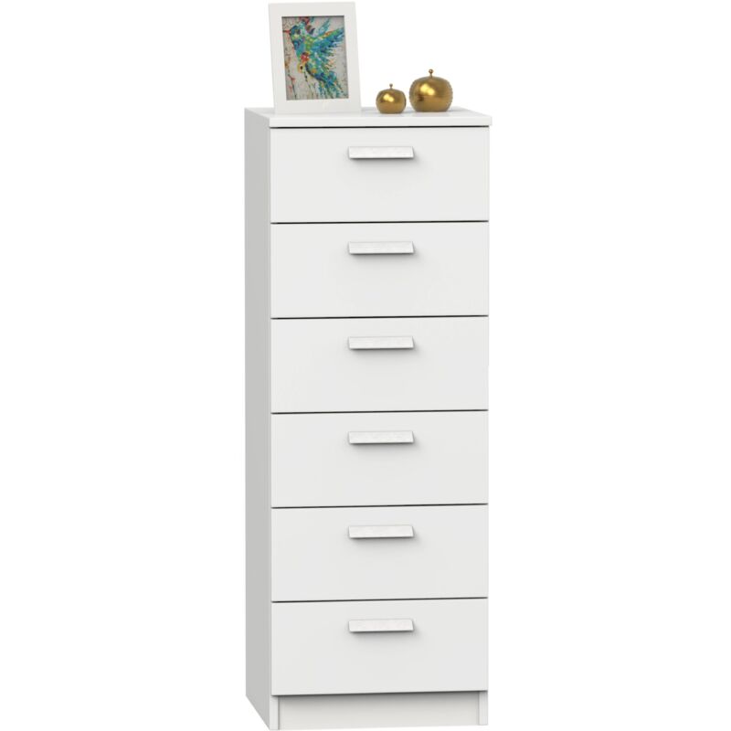 foto del prodotto cassettiera 6 cassetti in melaminico bianco opaco 40x40x110 cm per camere grandi e ragazzi