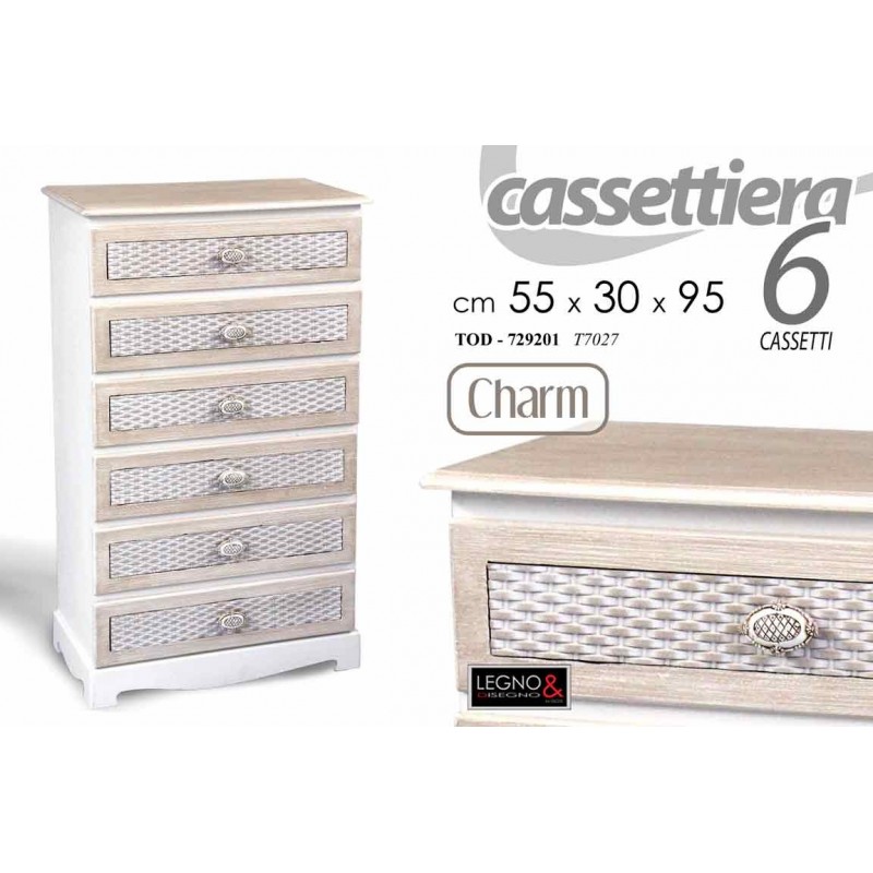 foto del prodotto cassettiera 6 posti bianco shabby e beige cm 55 x 30 x 95 h