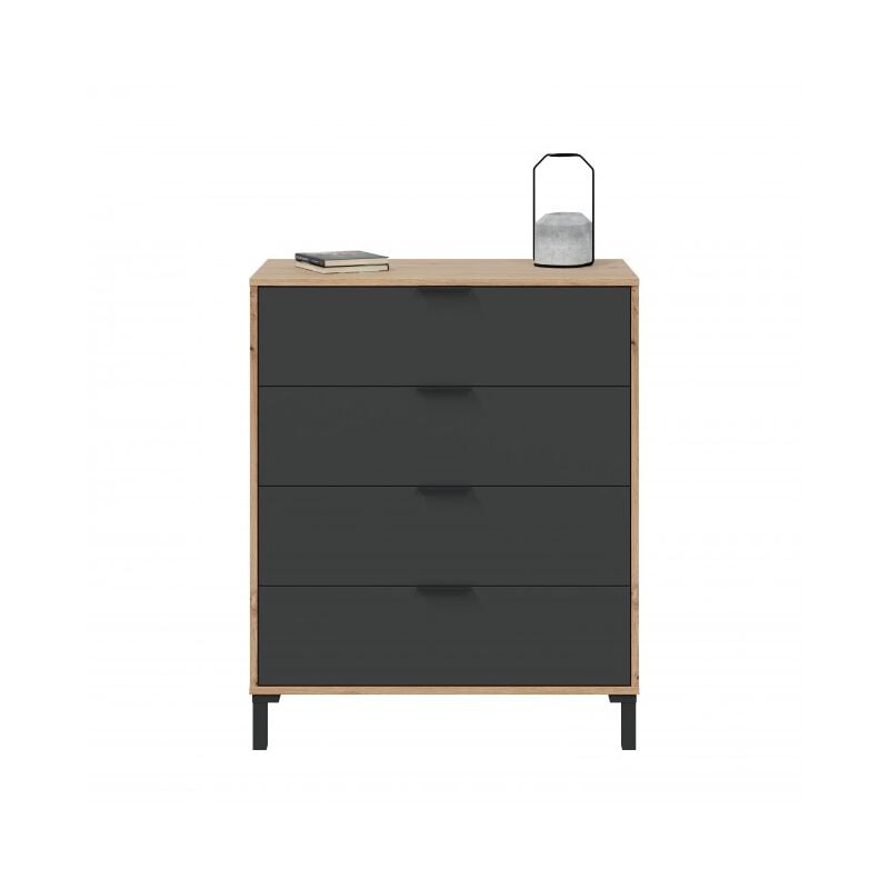 foto del prodotto cassettiera 77,5x40x93,5h cm con 4 cassetti rovere e grigio antracite marino