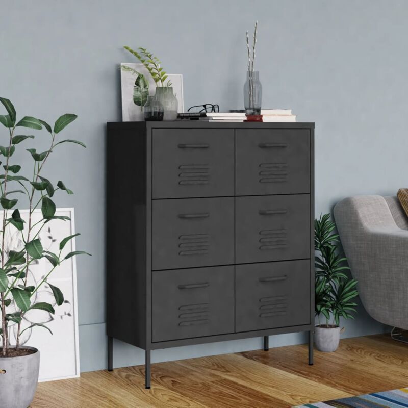 foto del prodotto cassettiera 80x35x101,5 cm acciaio con 6 cassetti design industrial vari colori colore antracite