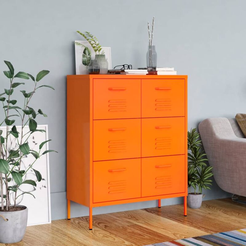 foto del prodotto cassettiera 80x35x101,5 cm acciaio con 6 cassetti design industrial vari colori colore arancione