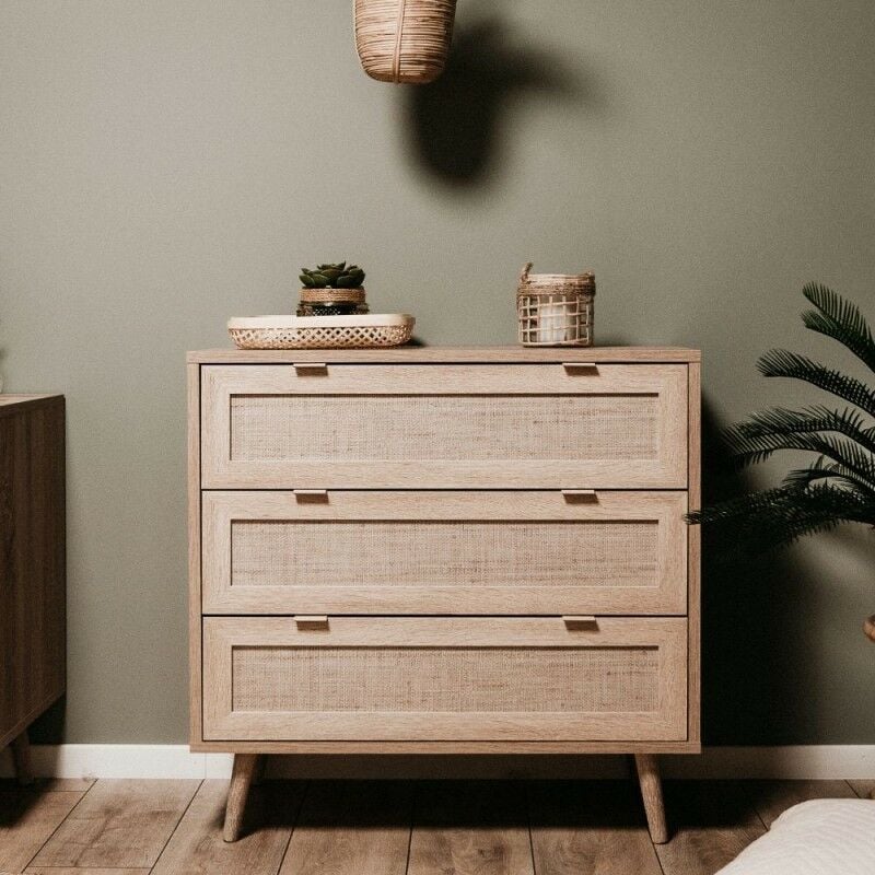foto del prodotto cassettiera 80x80h cm con 3 cassetti colore effetto vimini bali