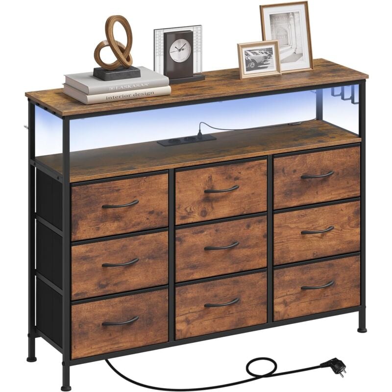 foto del prodotto cassettiera 9 cassetti in tessuto e telaio metallo, marrone rustico nero - woltu