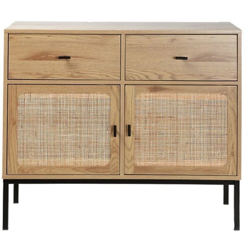 foto del prodotto cassettiera a 2 ante e 2 cassetti con impagliatura in rattan l90 cm