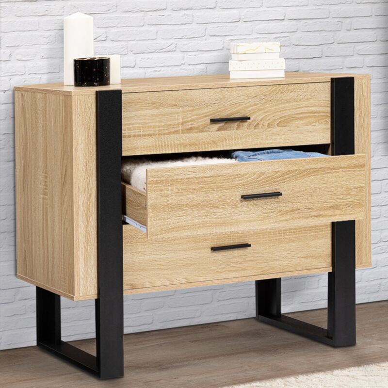 foto del prodotto cassettiera a 3 cassetti phoenix in legno e nero