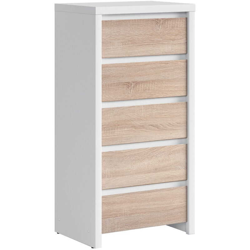 foto del prodotto cassettiera a 5 cassetti soren, bianco e legno