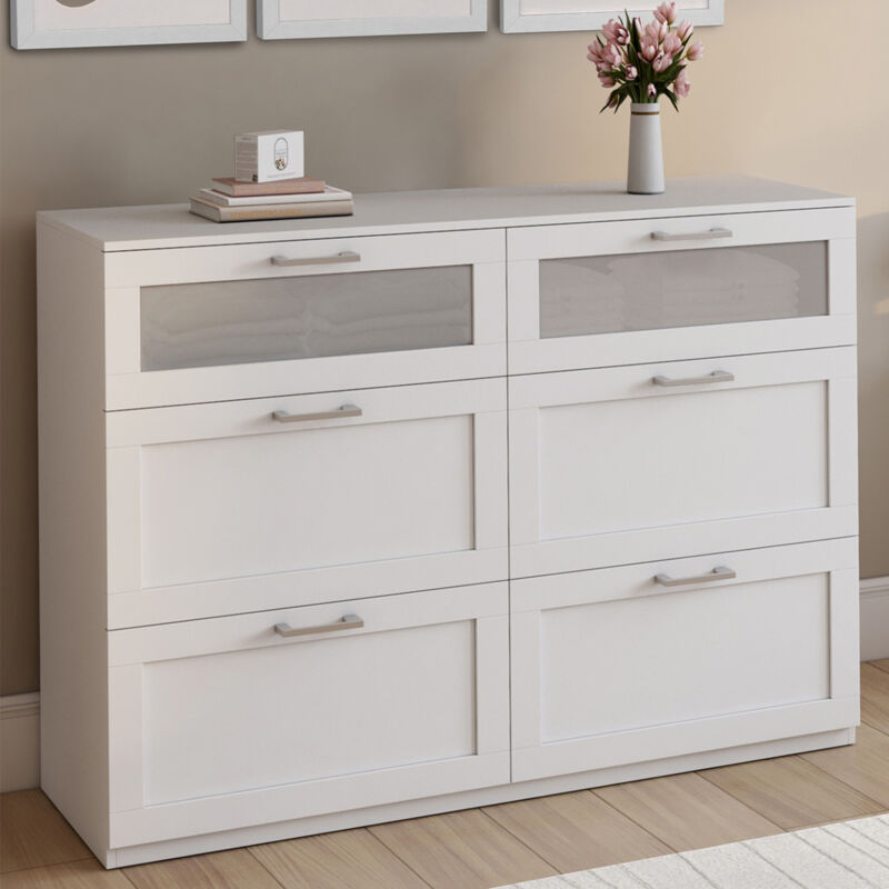 foto del prodotto cassettiera a 6 cassetti vito 110 cm, legno bianco ed effetto smerigliato