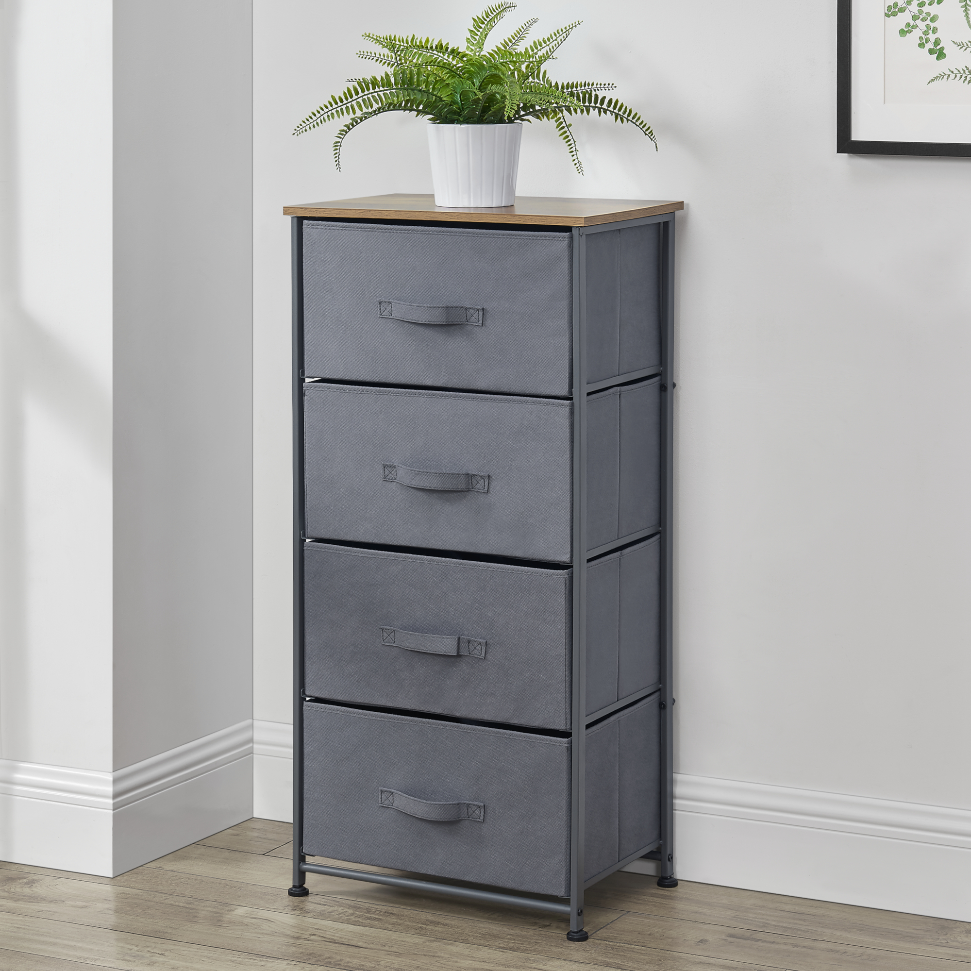 foto del prodotto cassettiera a colonna con 4 cassetti in tessuto grigio scuro pro.tec