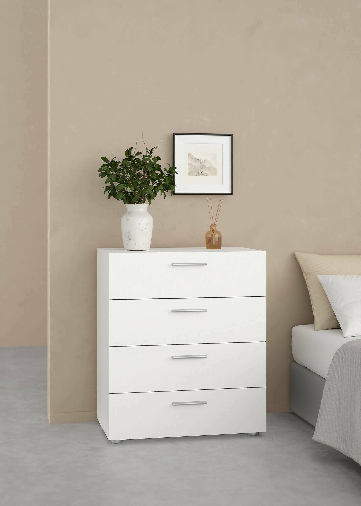 foto del prodotto cassettiera a quattro aramis, colore bianco, cm 70 x 82 x 40