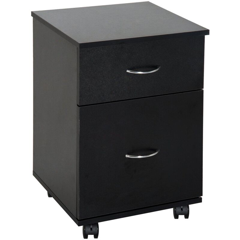foto del prodotto cassettiera a rotelle da ufficio salvaspazio in legno nero 41x39x58 cm