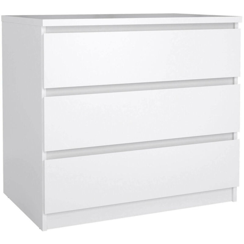 foto del prodotto cassettiera a tre cassetti, colore bianco lucido, cm 77 x 70 x 50, con imballo rinforzato dmora