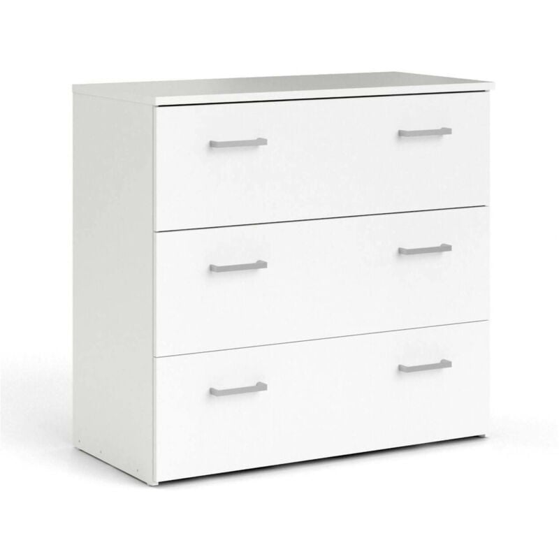 foto del prodotto cassettiera a tre cassetti con maniglie, colore bianco, cm 74 x 69 x 36, con imballo rinforzato dmora