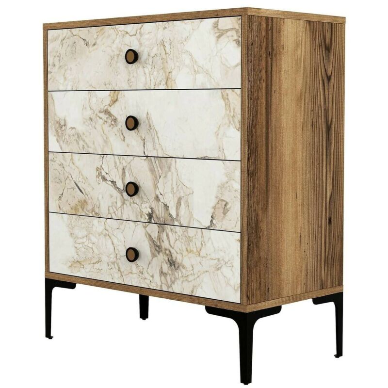 foto del prodotto cassettiera aether, settimino multiuso, com camera da letto, mobile con cassetti, 76x40h91 cm, noce e bianco marmo, con imballo rinforzato, con
