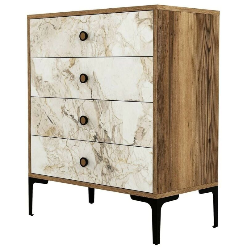 foto del prodotto cassettiera aether, settimino multiuso, com camera da letto, mobile con cassetti, 76x40h91 cm, noce e bianco marmo, con imballo rinforzato, con
