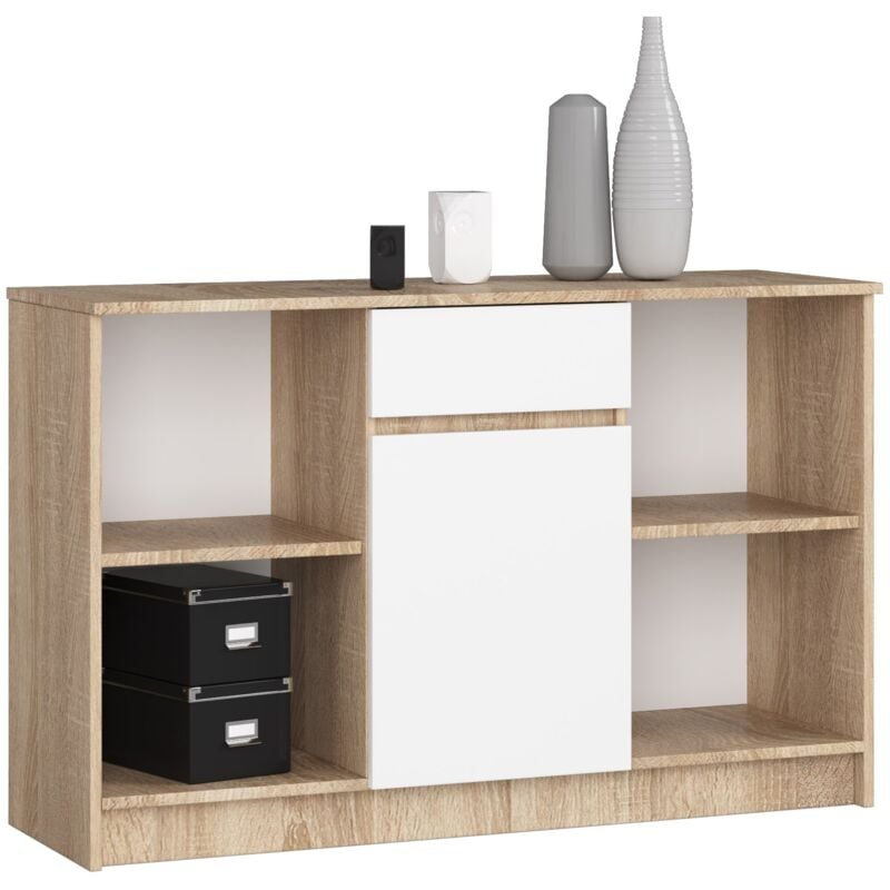 foto del prodotto cassettiera akord b17 cassettiera sonoma quercia 120 cm 1 anta 1 cassetto inserto frontale bianco 120x40x77 cm